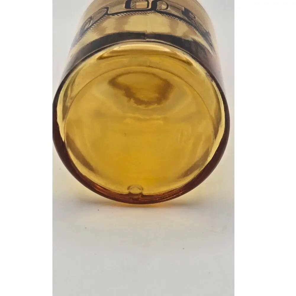 VTG Amber Glass Apothecary Jar Stopper Lid with Four Written